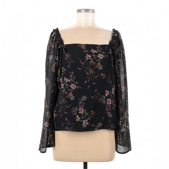 June & Hudson Tops - June & Hudson Green Floral Long Sleeve Flowy Square Neck Blouse- Size Small